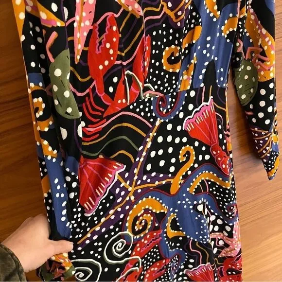 NWT Farm Rio Under The Sea Long Sleeve V-neck Plunge Ruffle Maxi Dress Small - Picture 12 of 15